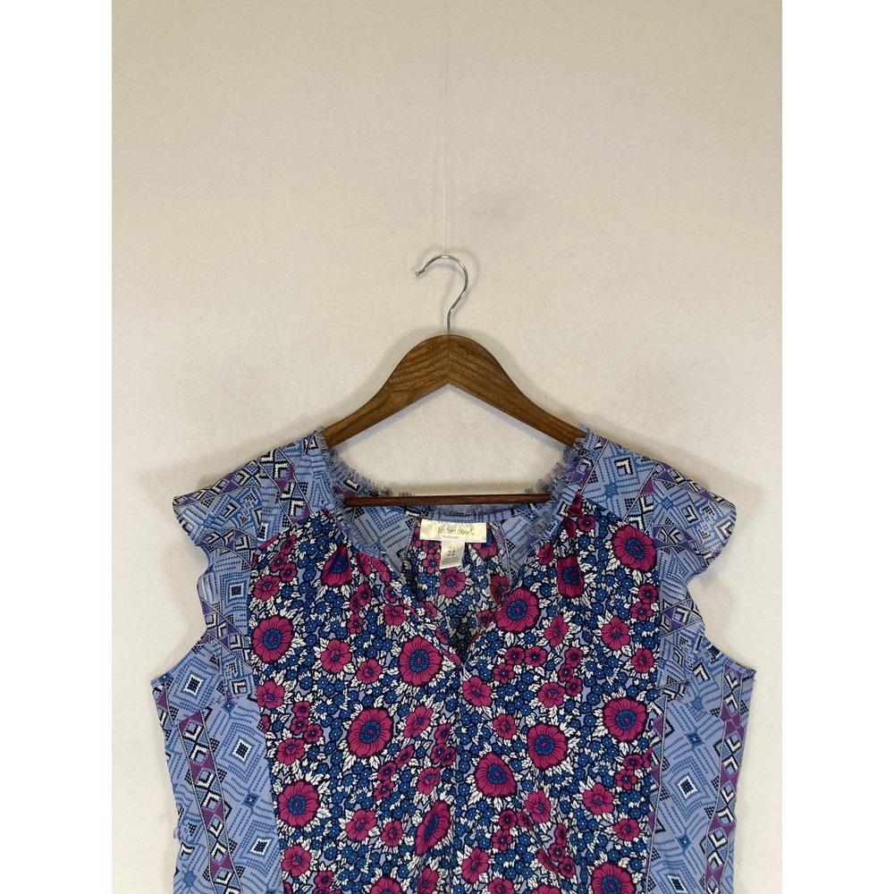 Boho Floral Motherhood Maternity Womens Large Blue Pink Mixed Print Ruffle Top - Picture 8 of 10